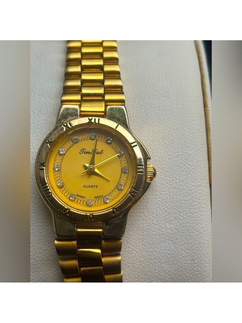 Tin Fat Japanese Movement Quartz Watch Gold Tone & CZ’ 7in Unisex Snap Band Runs